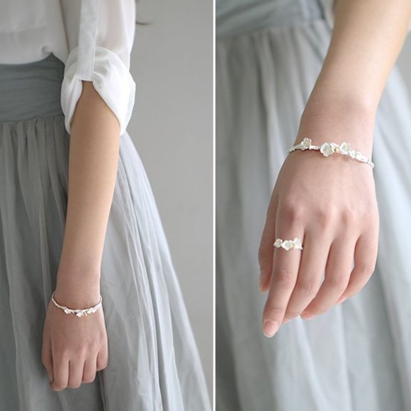 NEW 925 Sterling Silver Flower Cuff Bangle - Picture 4 of 5